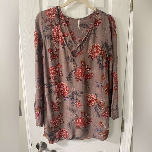 Free People Heartbeat Floral Tunic | Taupe & Brown Boho Sleeveless Top | XS - Picture 2 of 8